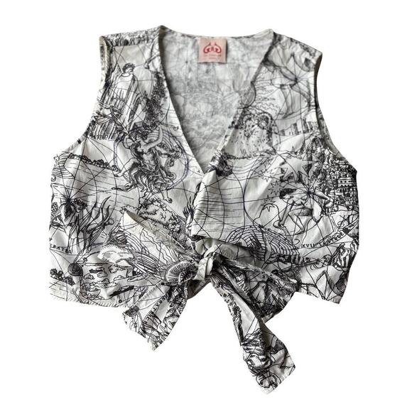 Le Sirenuse Positano Nautical Map Print Wrap Tie Front Cotton Top - Size 38 - Picture 2 of 13